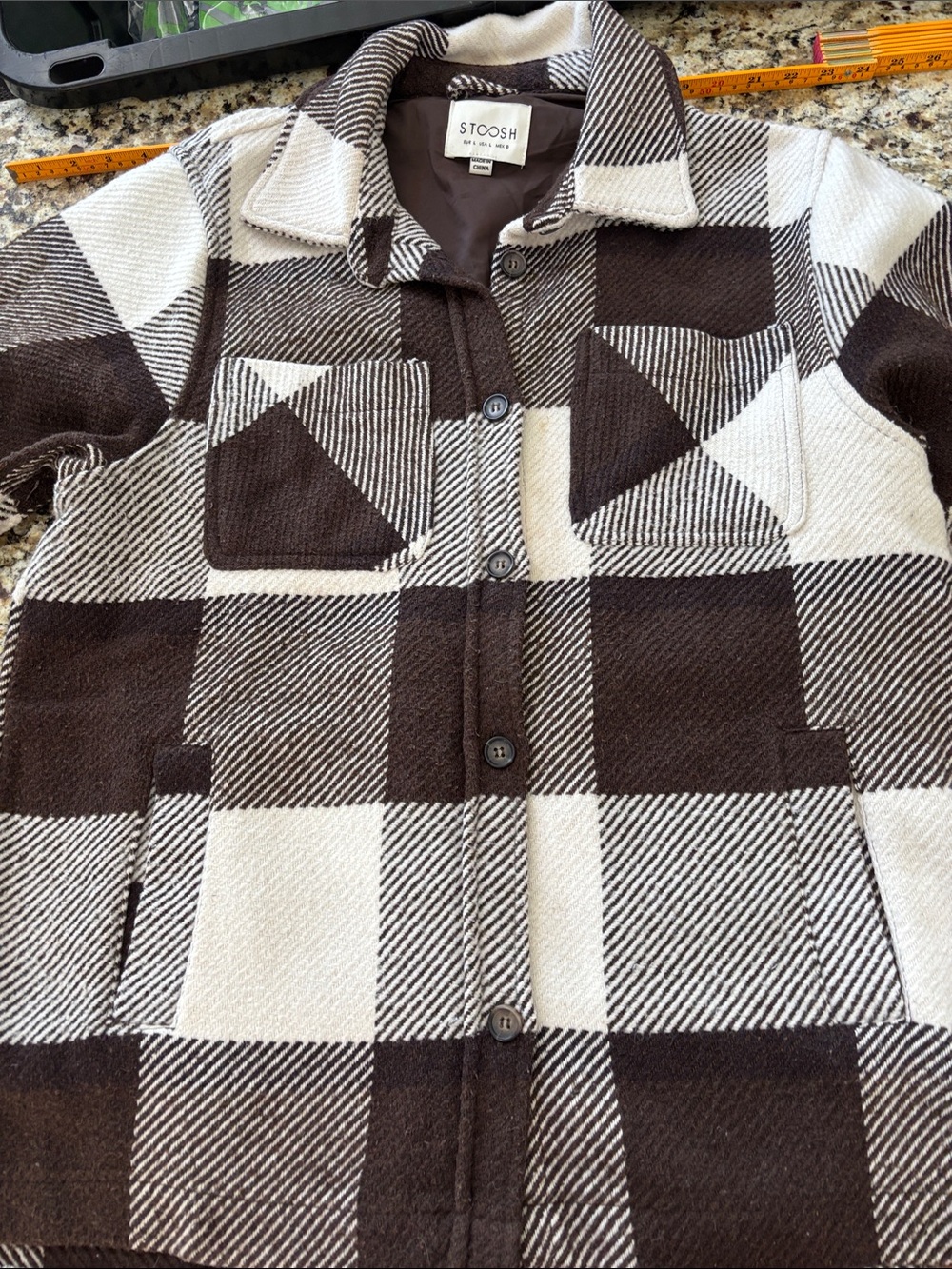 Stoosh Brown & White Plaid Coat with Front Pockets